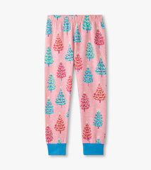 Girls Pink Bottle Brush Trees Glow in the Dark Cotton Pajama Set