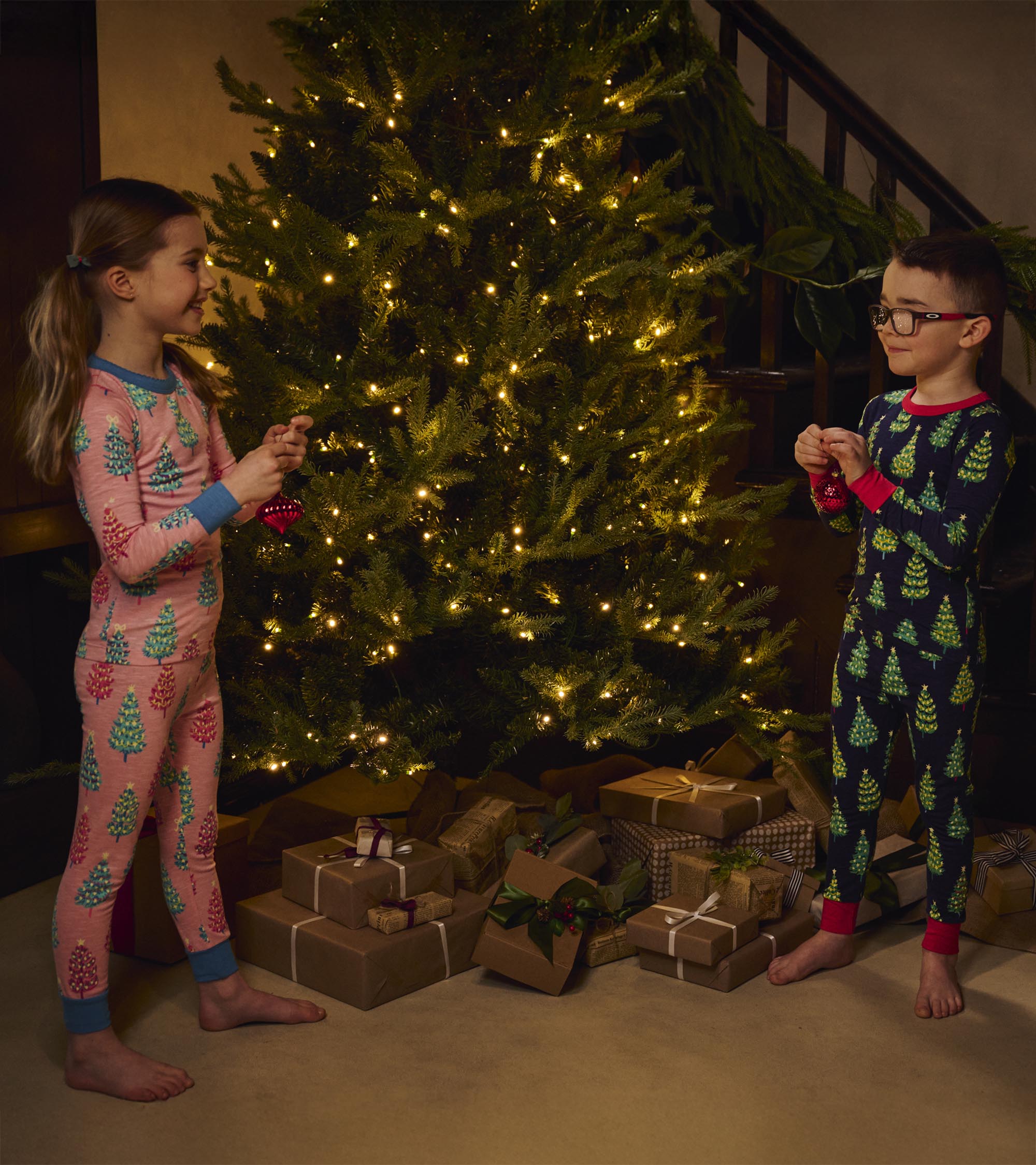 Girls Pink Bottle Brush Trees Glow in the Dark Cotton Pajama Set