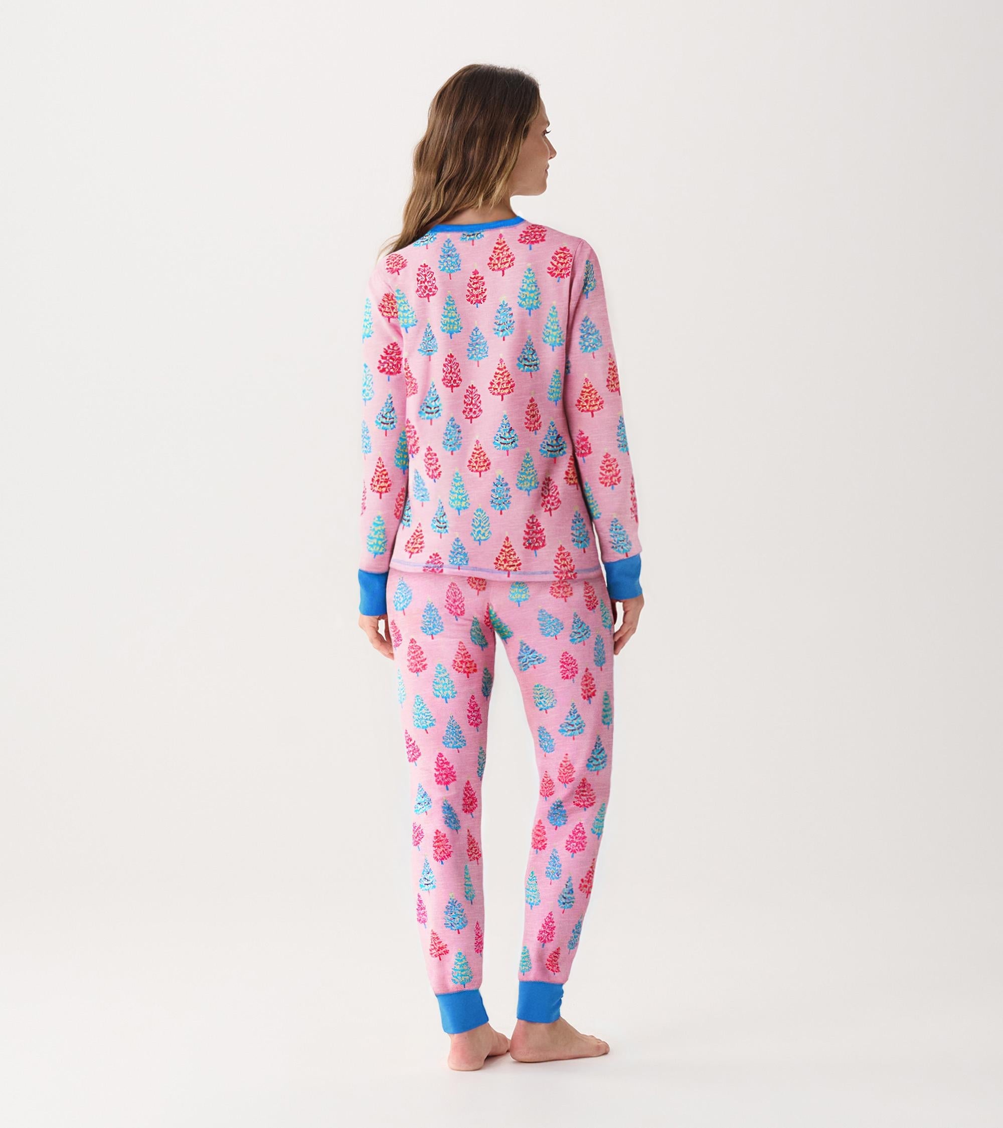 Women's Pink Bottle Brush Trees Glow in the Dark Cotton Pajama Set