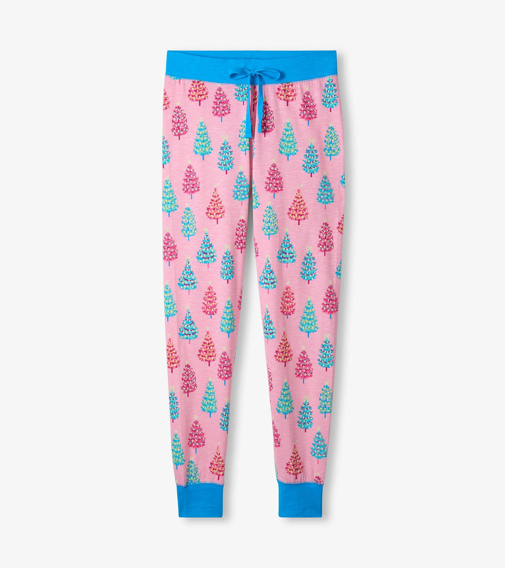 Women's Pink Bottle Brush Trees Glow in the Dark Cotton Pajama Set