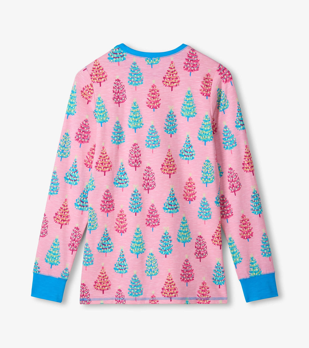 Women's Pink Bottle Brush Trees Glow in the Dark Cotton Pajama Set