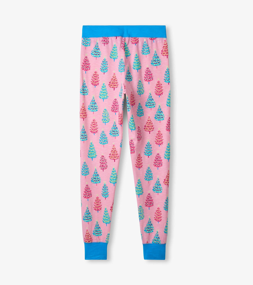 Women's Pink Bottle Brush Trees Glow in the Dark Cotton Pajama Set