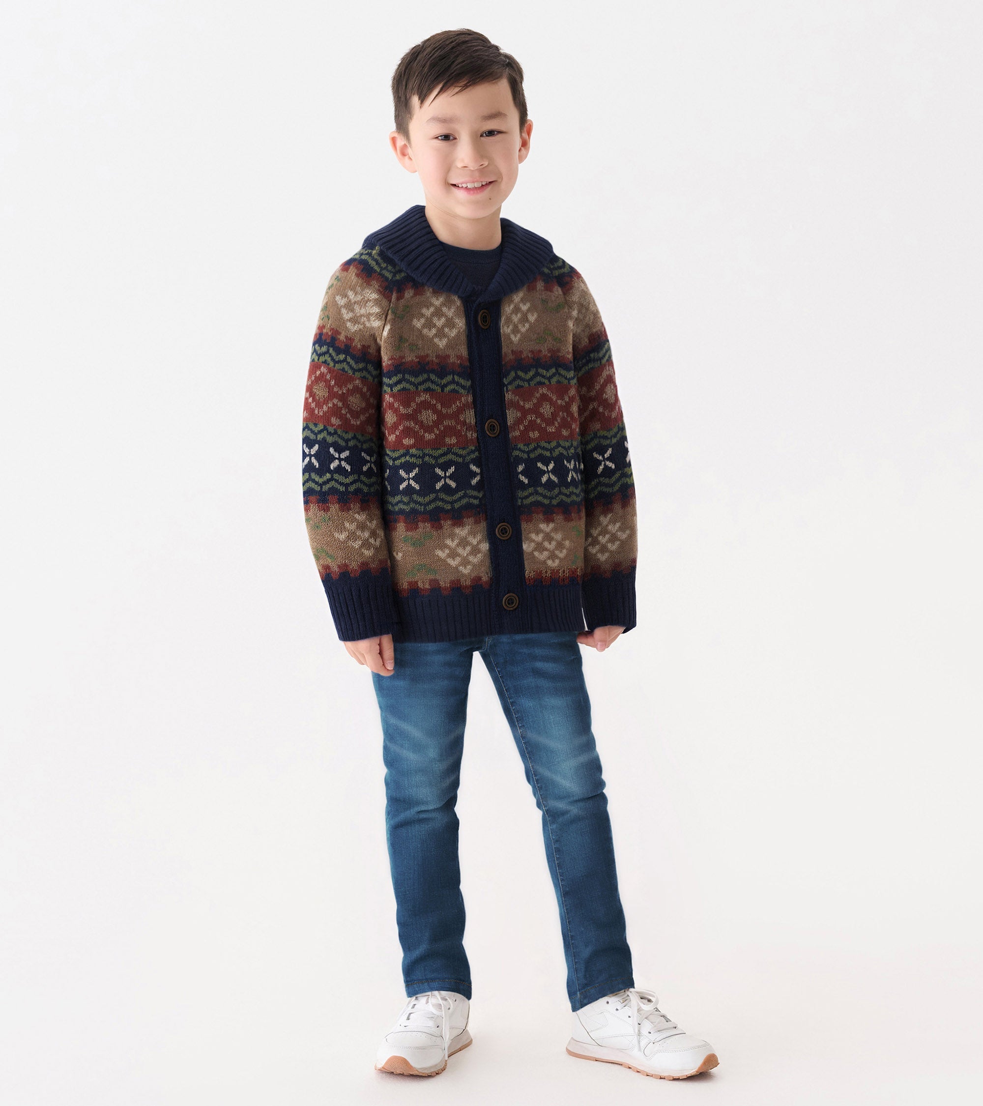 Boys Vintage Fair Isle Shawl Collar Cardigan