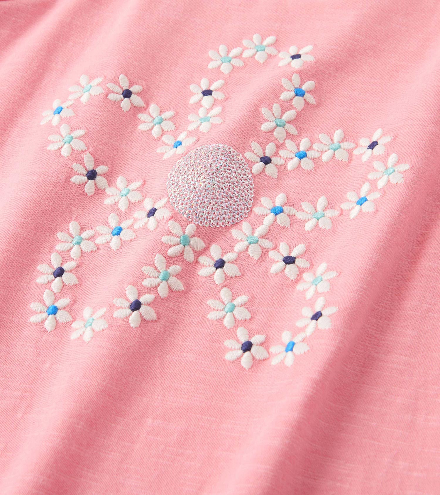 Girls Embroidered Flowers Puff Sleeve Graphic Tee