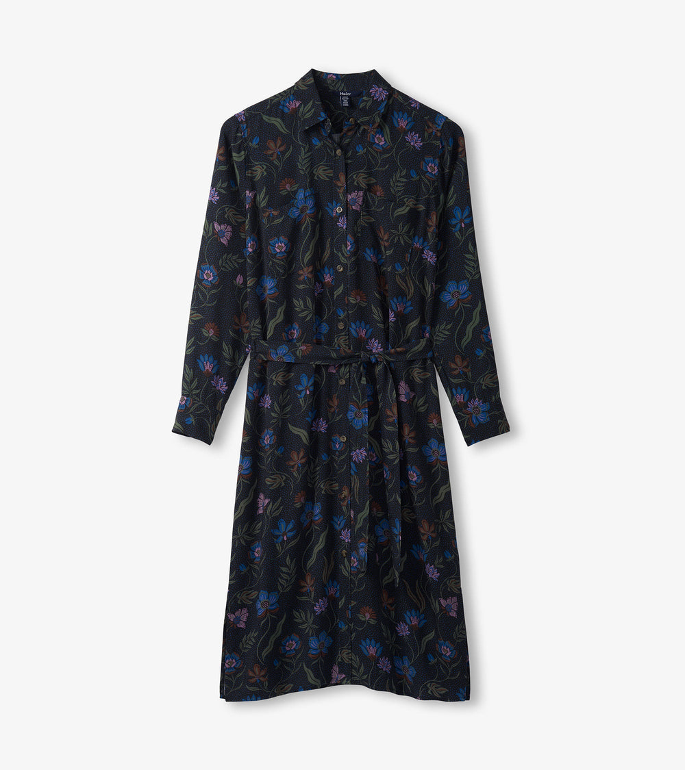 Emma Midi Shirt Dress - Dark Floral