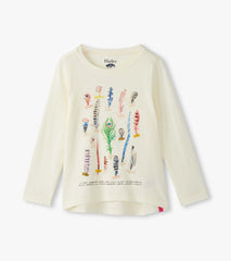 Girls Feathers Long Sleeve Graphic Tee