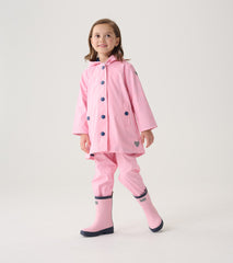 Girls Pink & Navy Button-Up Rain Jacket