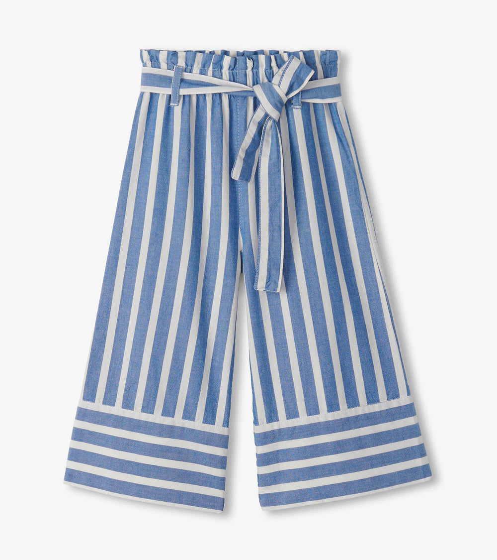 Girls Powder Stripes Cropped Paperbag Pants