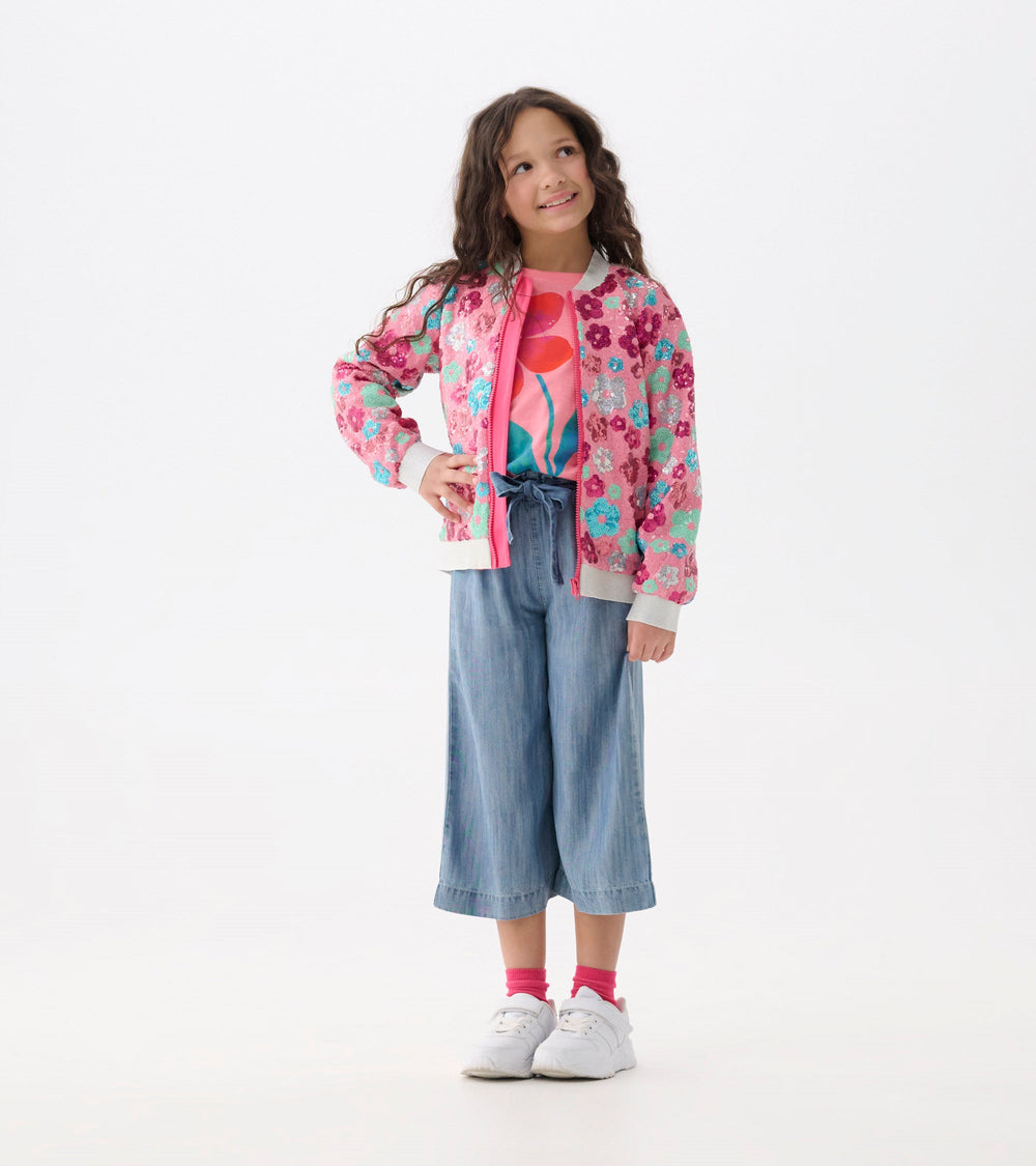 Girls Smokey Blue Wash Cropped Paperbag Pants