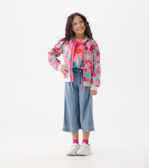 Girls Smokey Blue Wash Cropped Paperbag Pants