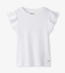 Girls White Ruffle Sleeve Tank