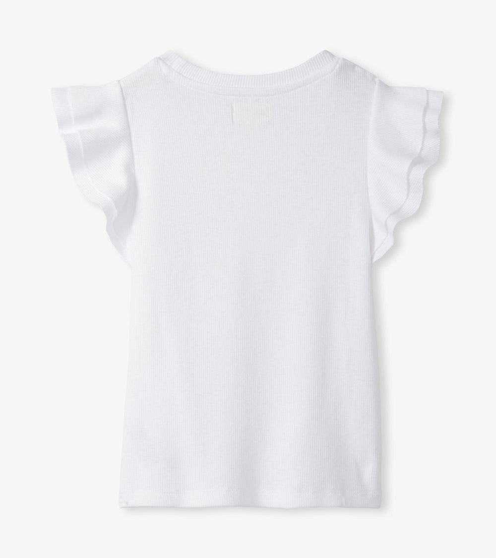 Girls White Ruffle Sleeve Tank
