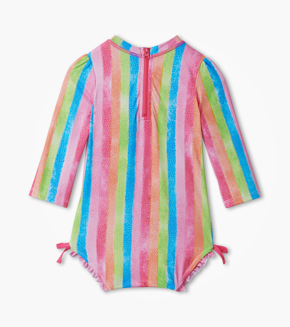 Baby Girls Rainbow Stripes Rashguard Swimsuit