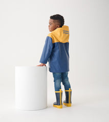Kids Yellow & Navy Zip-Up Rain Jacket