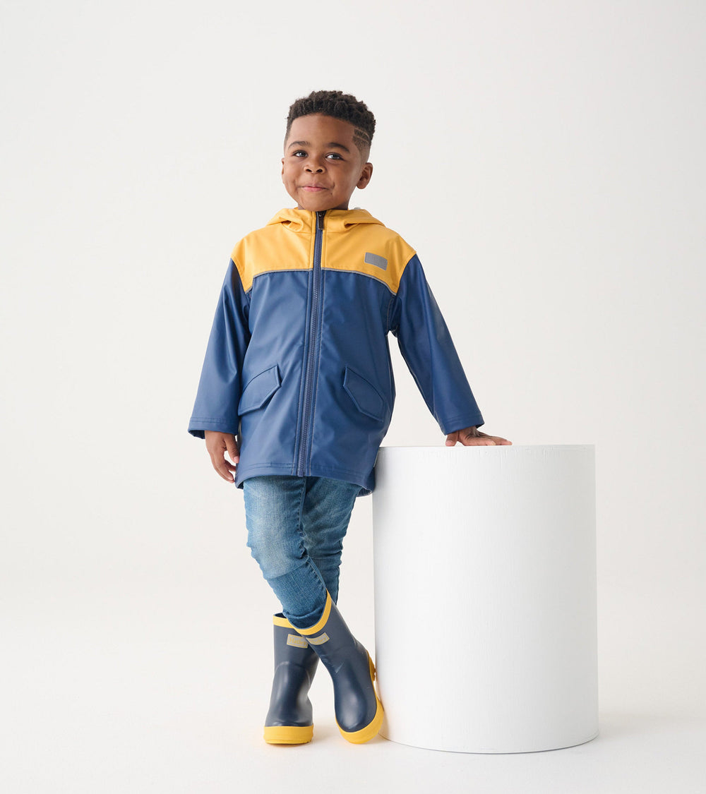 Kids Yellow & Navy Zip-Up Rain Jacket