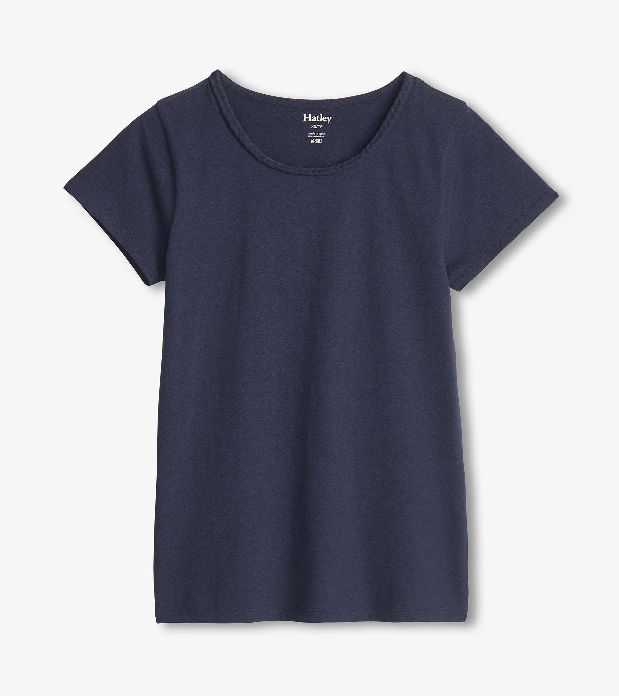Braided Neck Tee - Navy