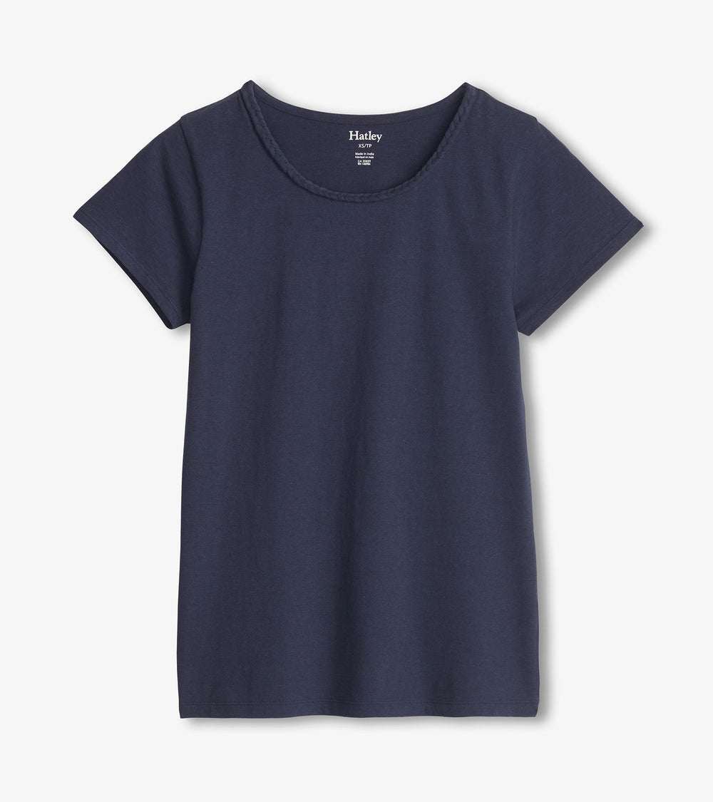 Braided Neck Tee - Navy