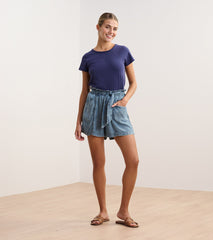 Braided Neck Tee - Navy