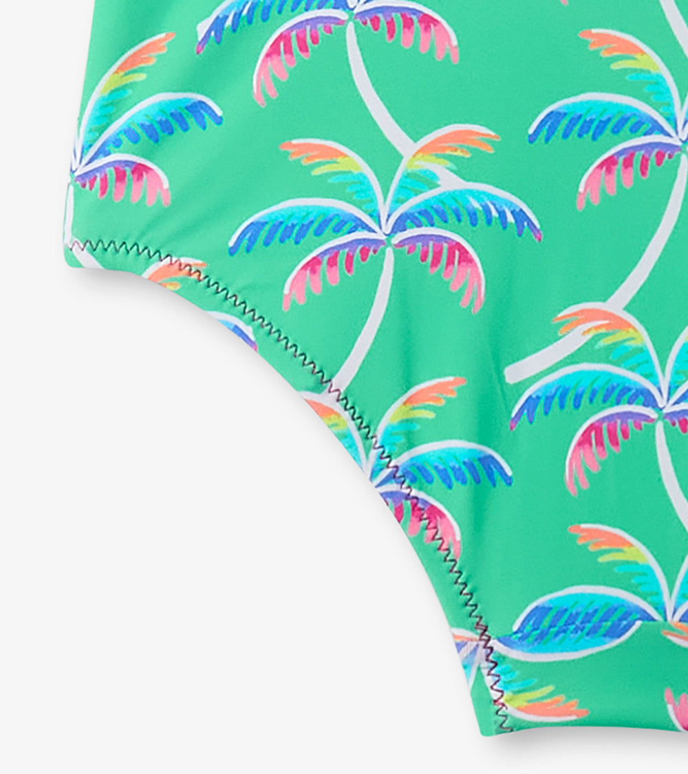 Girls Rainbow Palm Shoulder Shoulder Bow Swimsuit