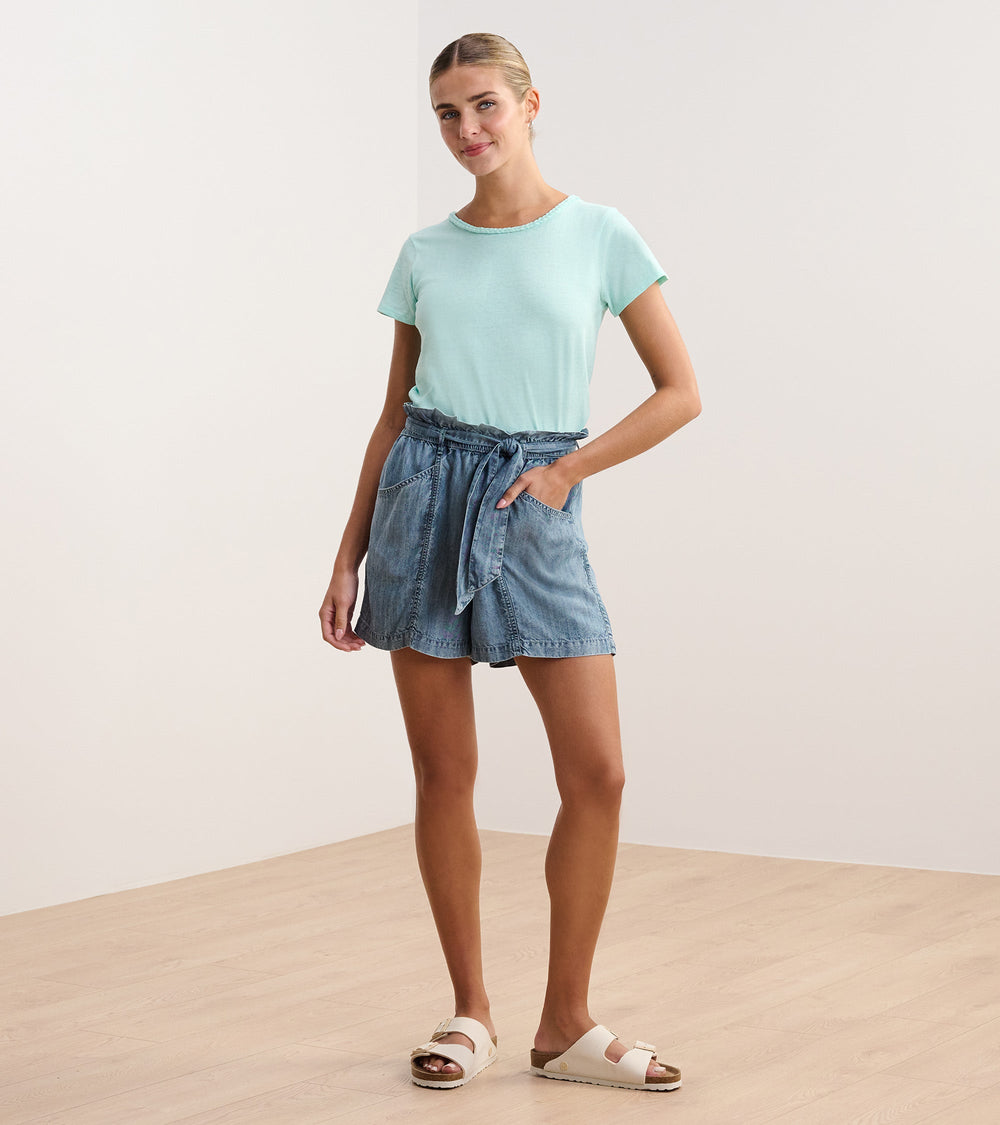 Braided Neck Tee - Aruba Blue