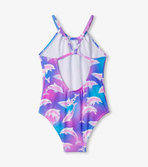 Girls Airbrush Dolphins Gather Front Swimsuit