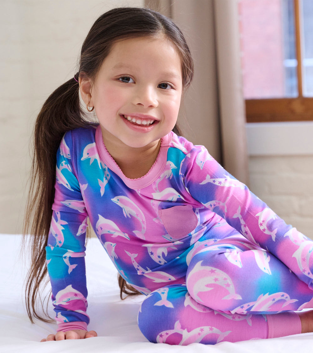 Girls Airbrush Dolphins Bamboo Pajama Set