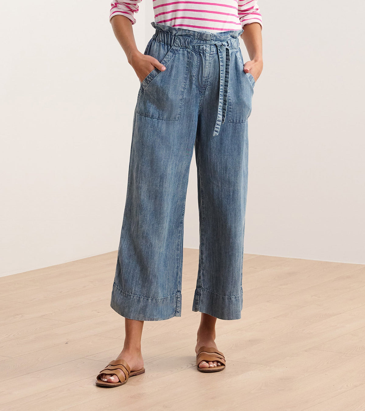 Tie Front Pants - Blue Acid Wash