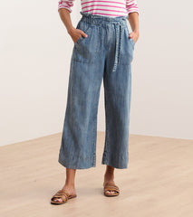 Tie Front Pants - Blue Acid Wash
