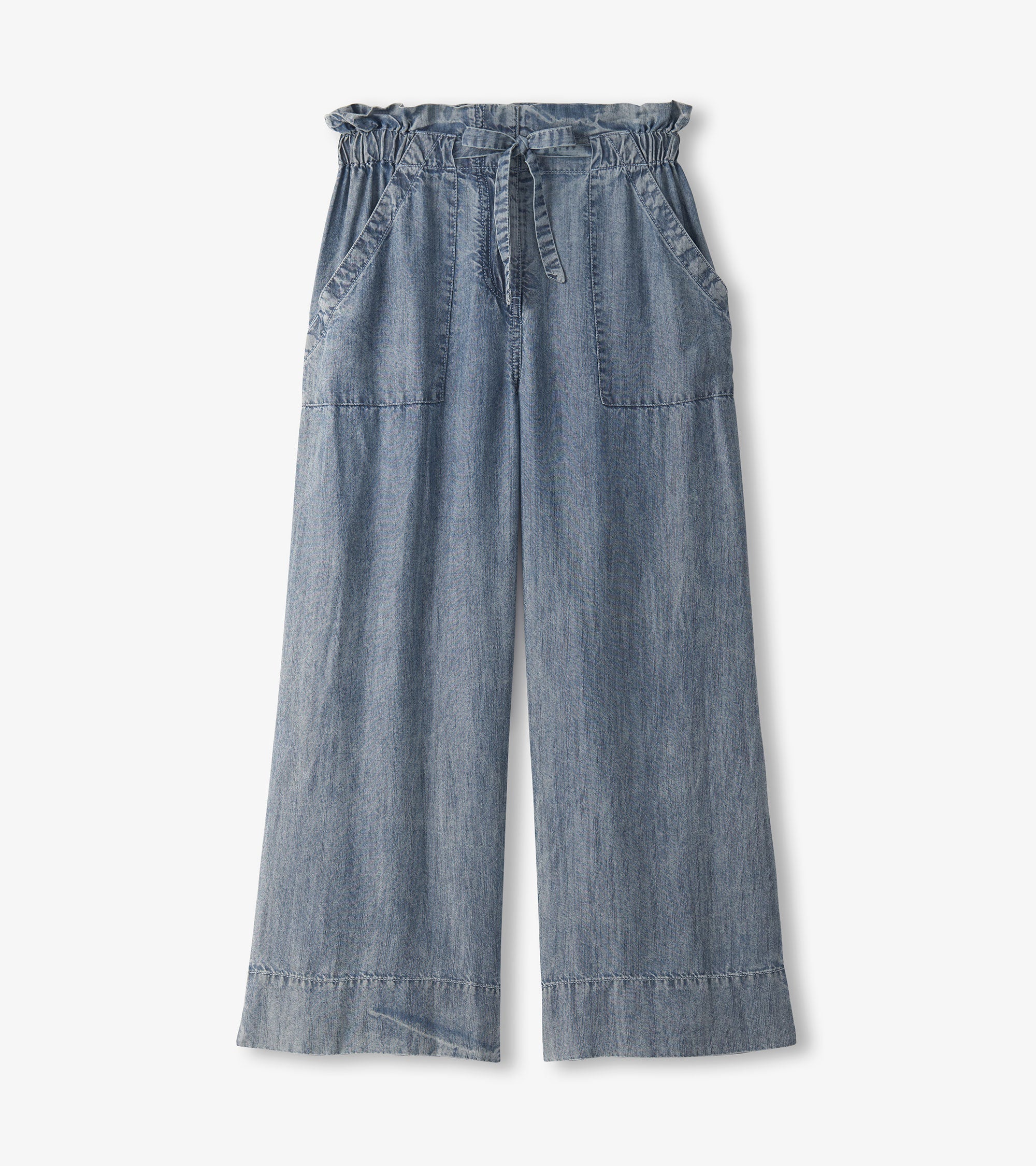 Tie Front Pants - Blue Acid Wash