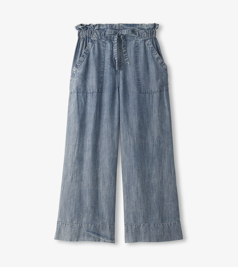 Tie Front Pants - Blue Acid Wash