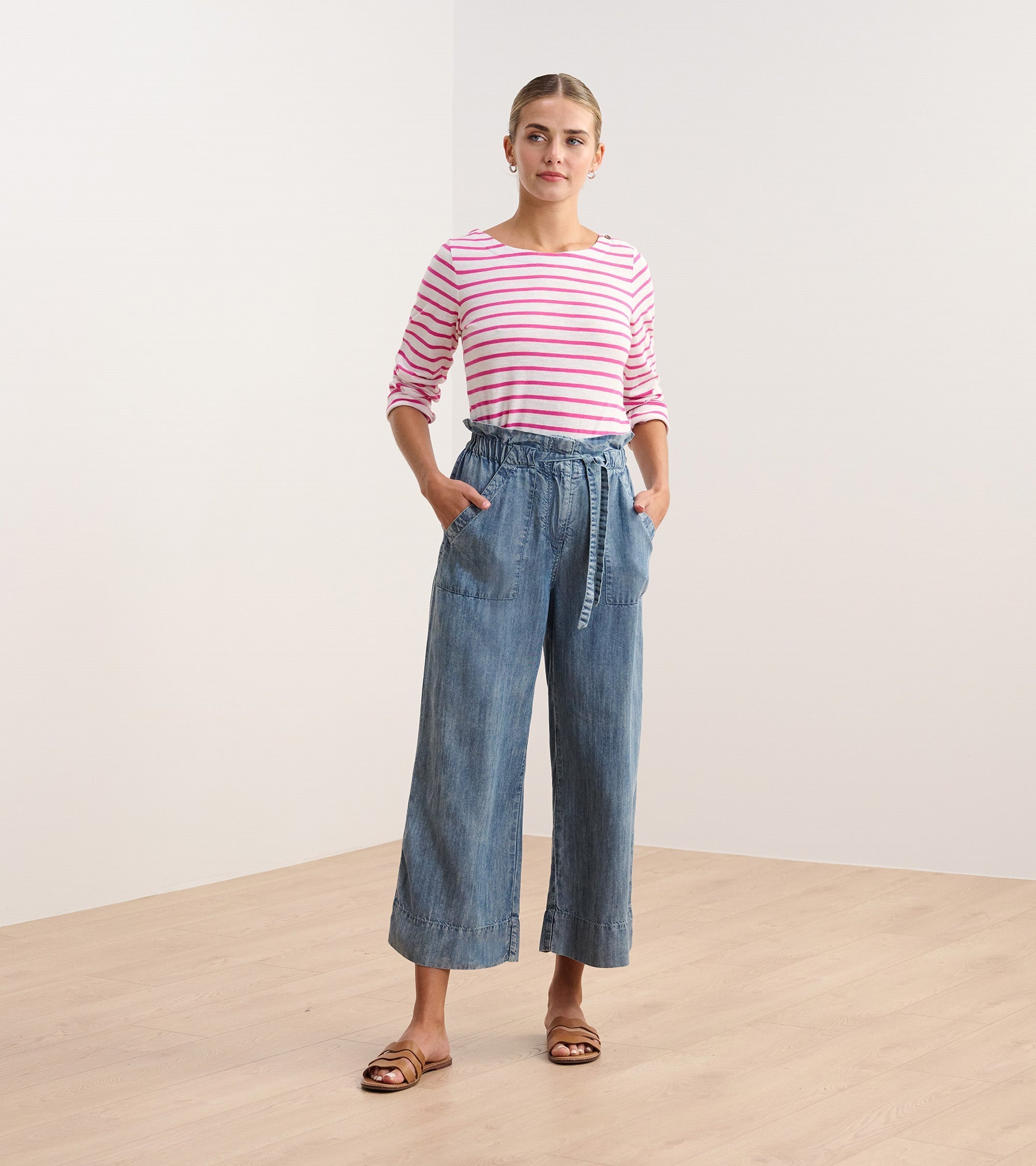 Tie Front Pants - Blue Acid Wash