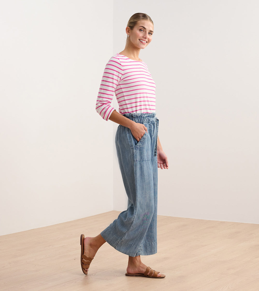 Tie Front Pants - Blue Acid Wash