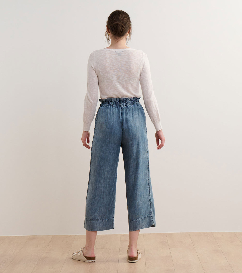 Tie Front Pants - Blue Acid Wash