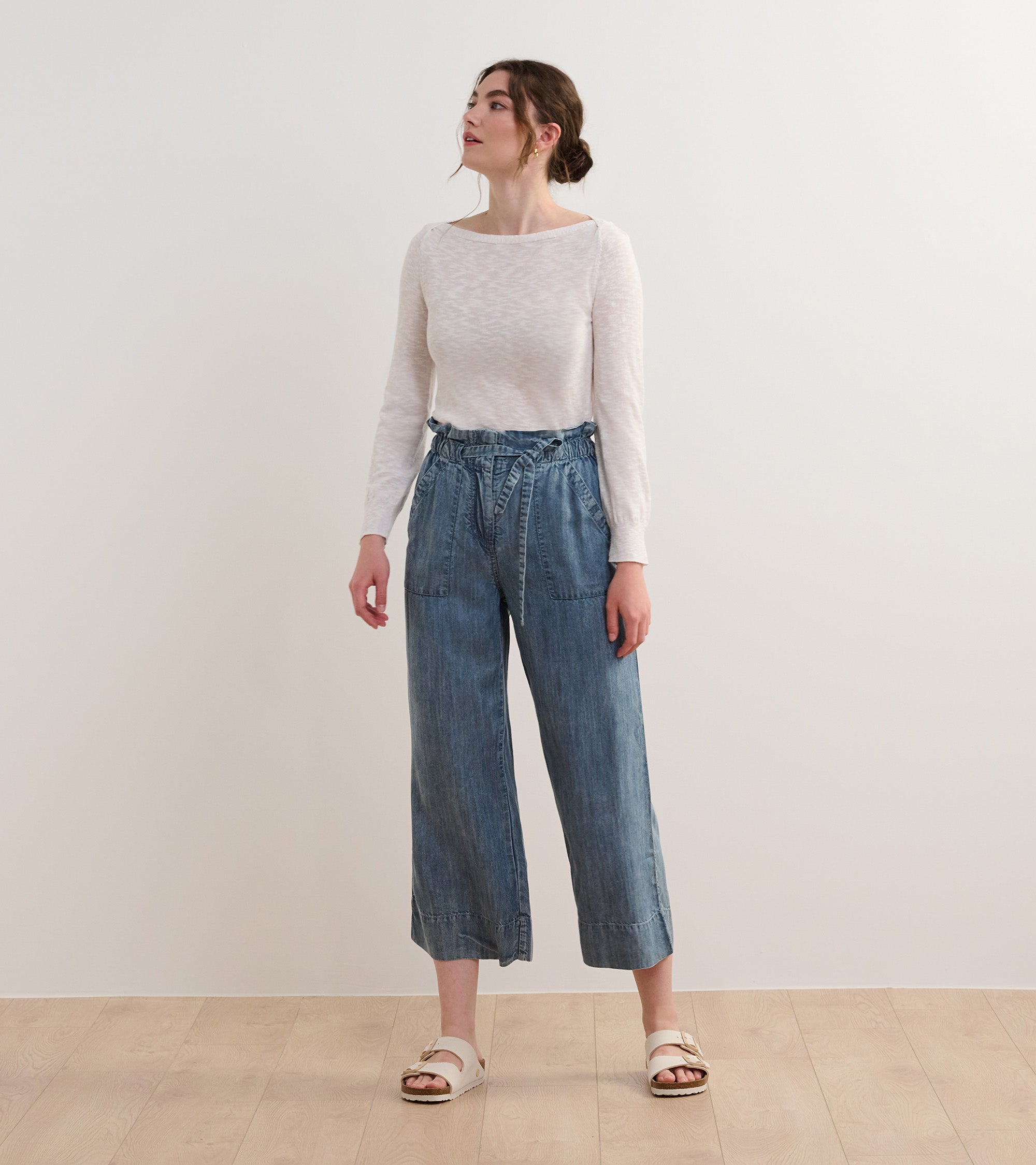 Tie Front Pants - Blue Acid Wash