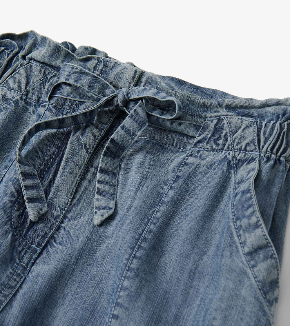 Tie Front Pants - Blue Acid Wash
