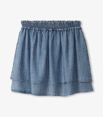 Layered Smocked Skirt - Blue Acid Wash
