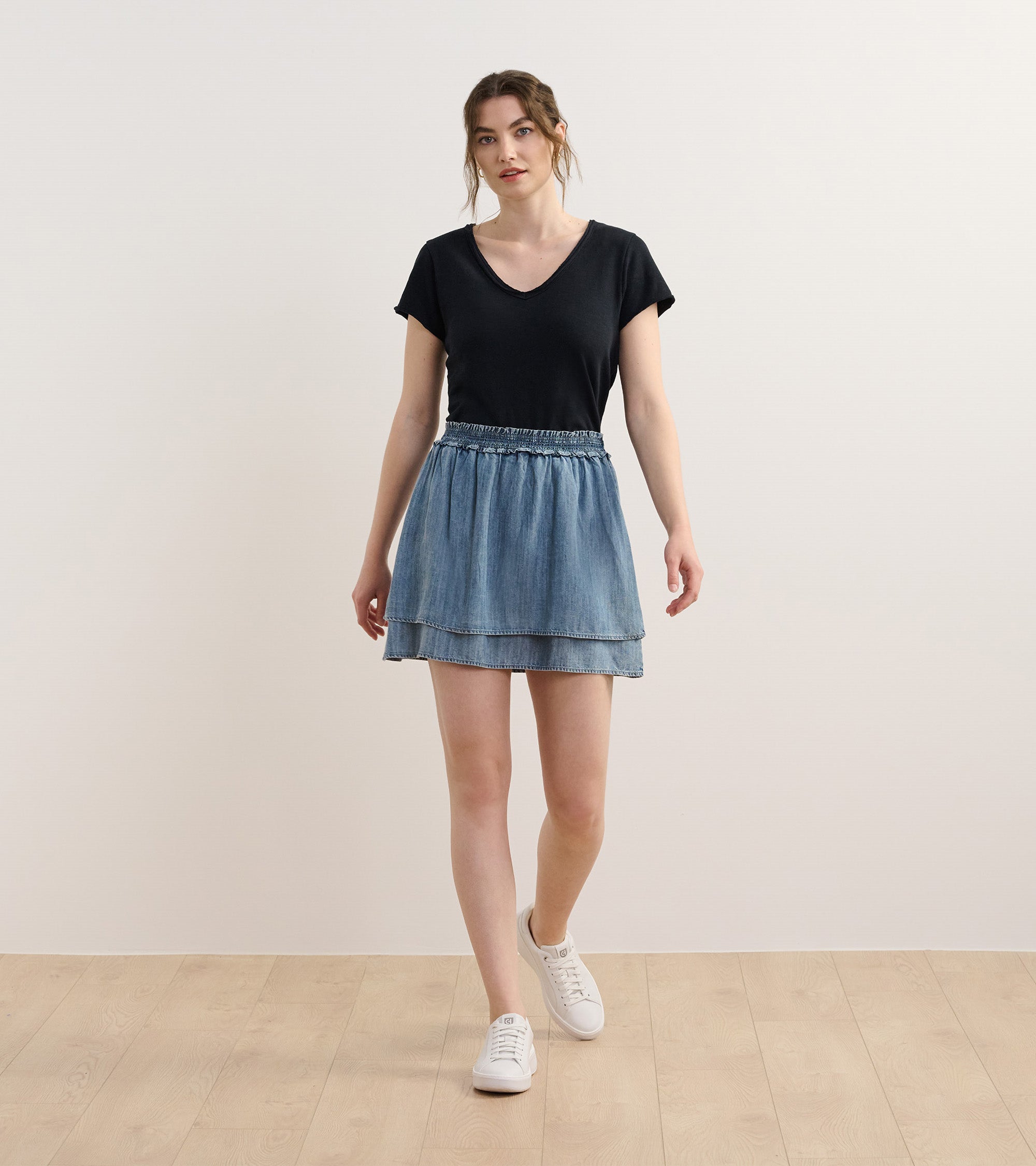 Layered Smocked Skirt - Blue Acid Wash
