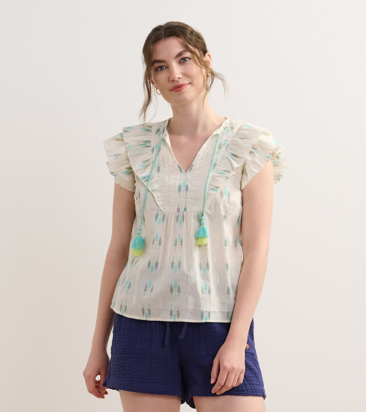 Alexa Popover - Blue Feather Ikat