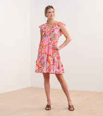 Zoe Ruffle Sleeve Dress - Blooming Palms
