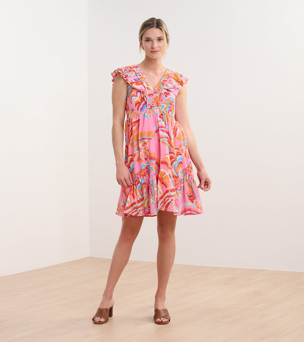 Zoe Ruffle Sleeve Dress - Blooming Palms