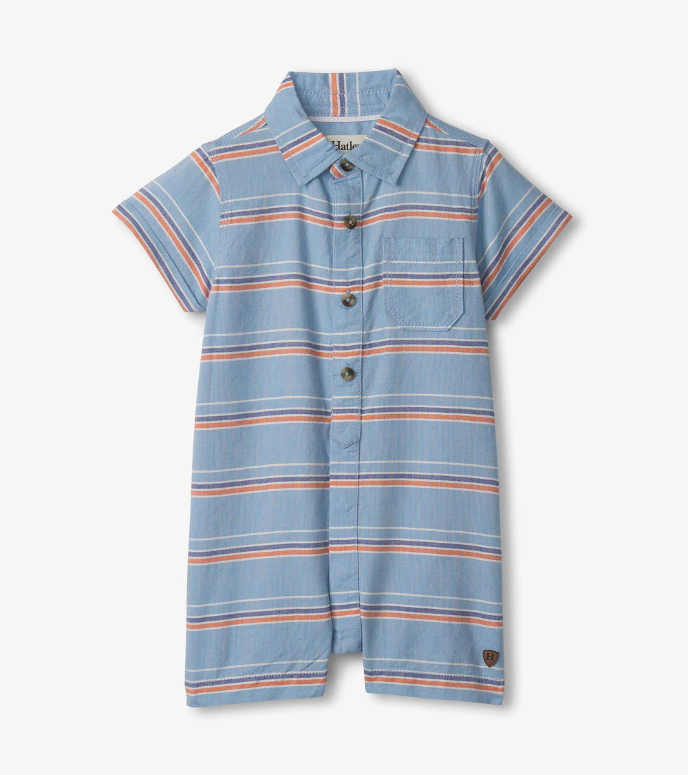 Baby & Toddler Boys Striped Blue Woven Romper