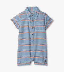 Baby & Toddler Boys Striped Blue Woven Romper