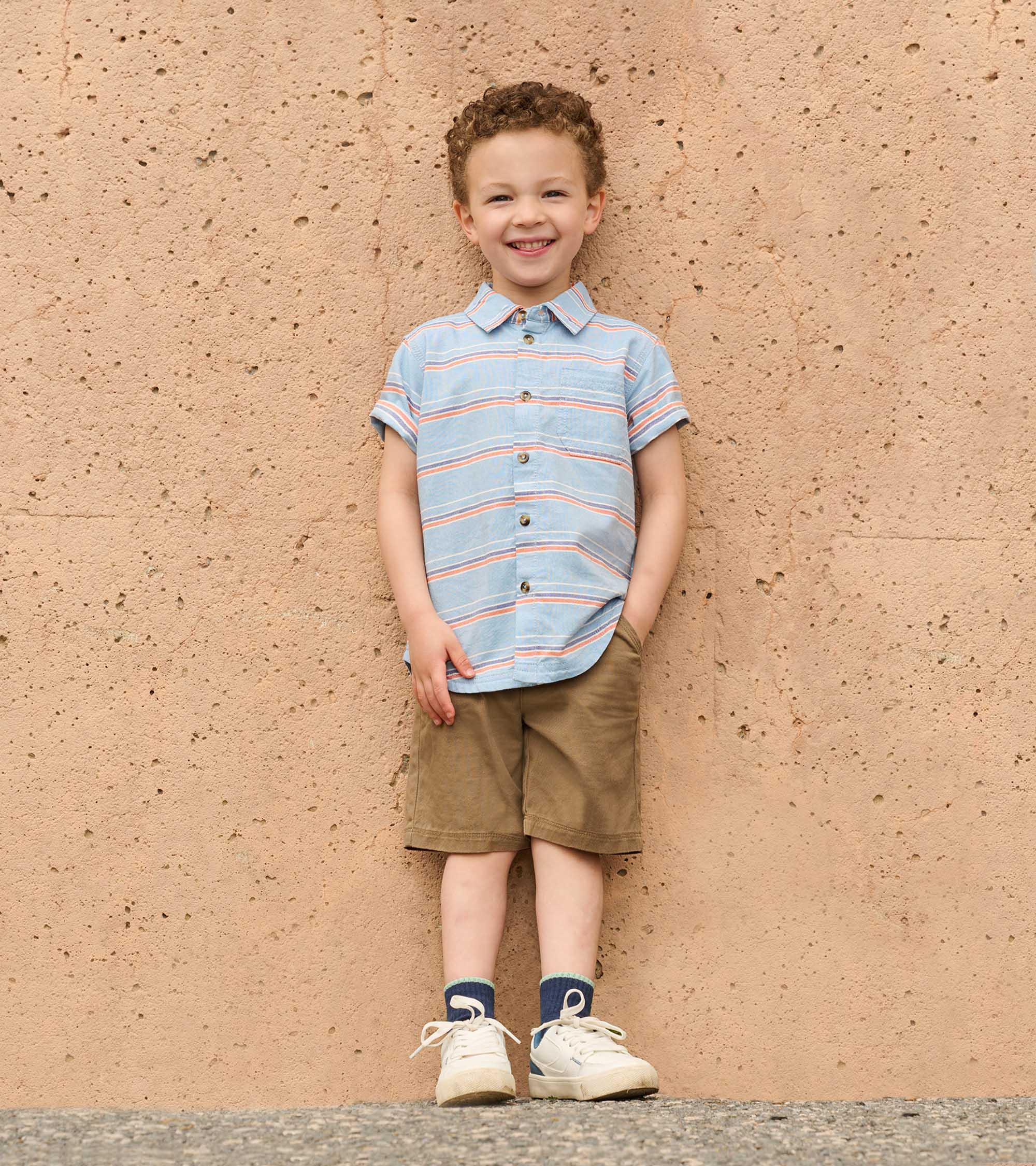 Boys Striped Blue Button Down Shirt