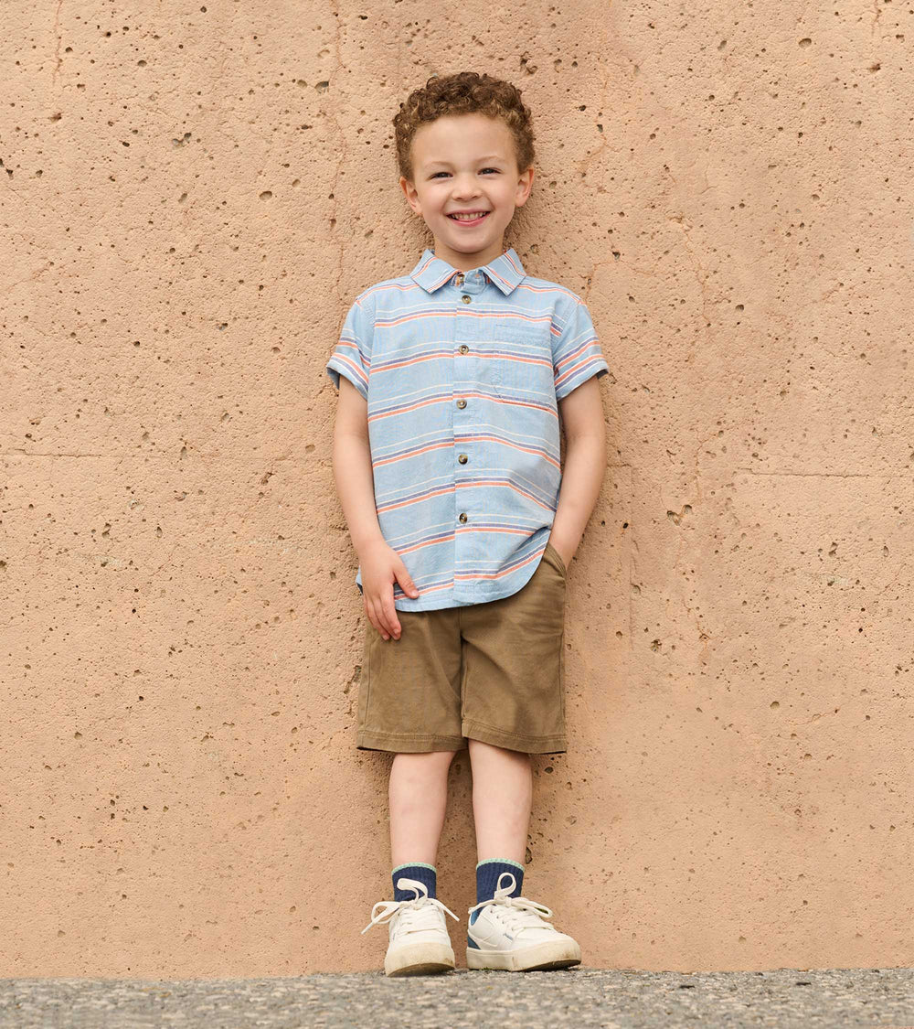 Boys Striped Blue Button Down Shirt