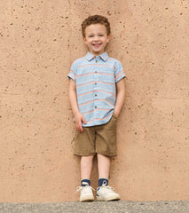 Boys Striped Blue Button Down Shirt