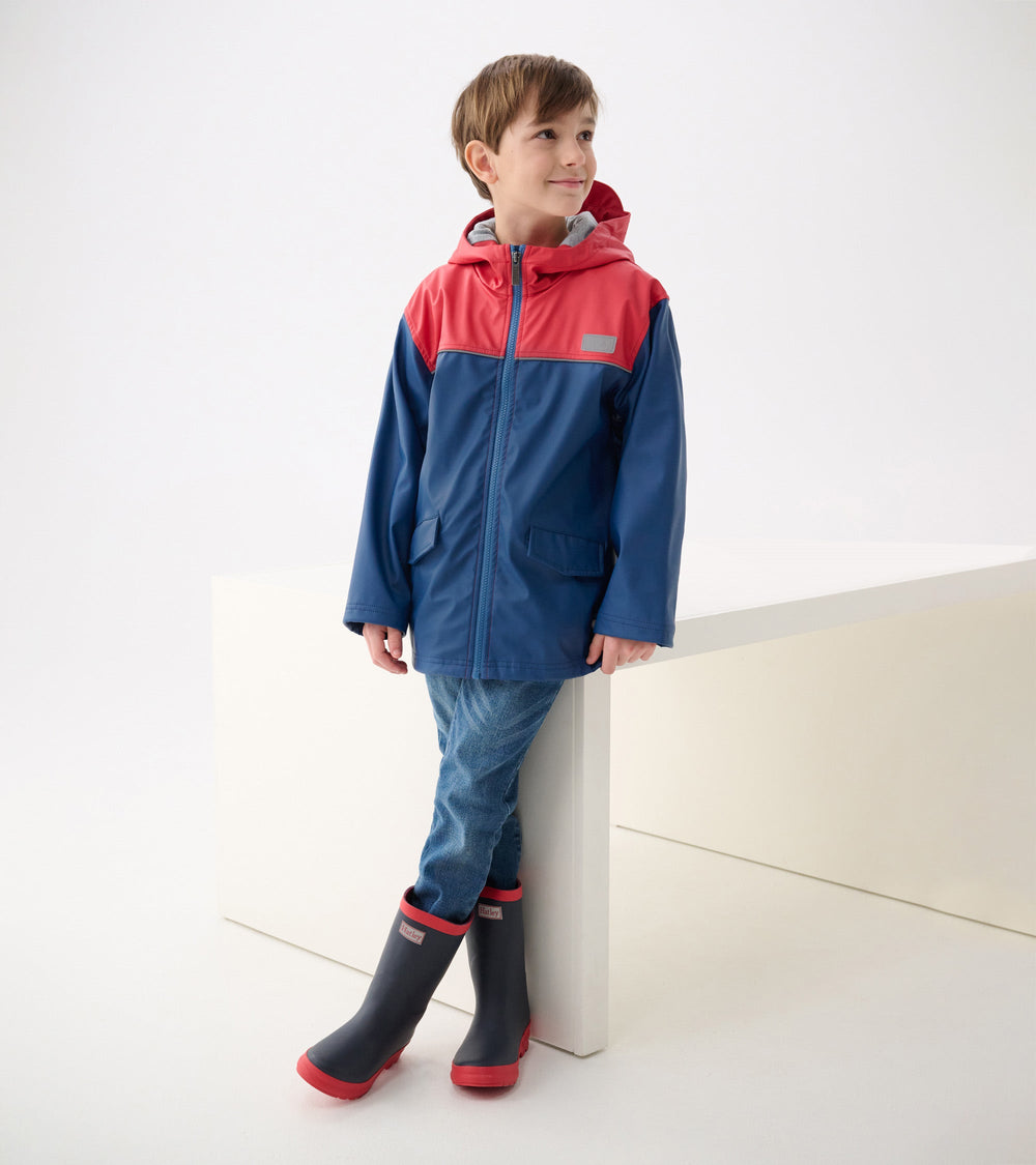 Boys Red & Navy Zip-Up Rain Jacket