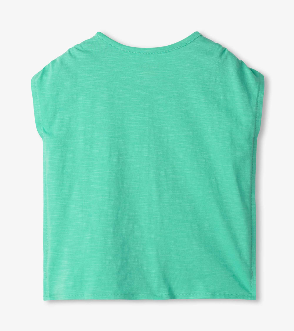 Girls Palm Tree Cinched Shoulder Top