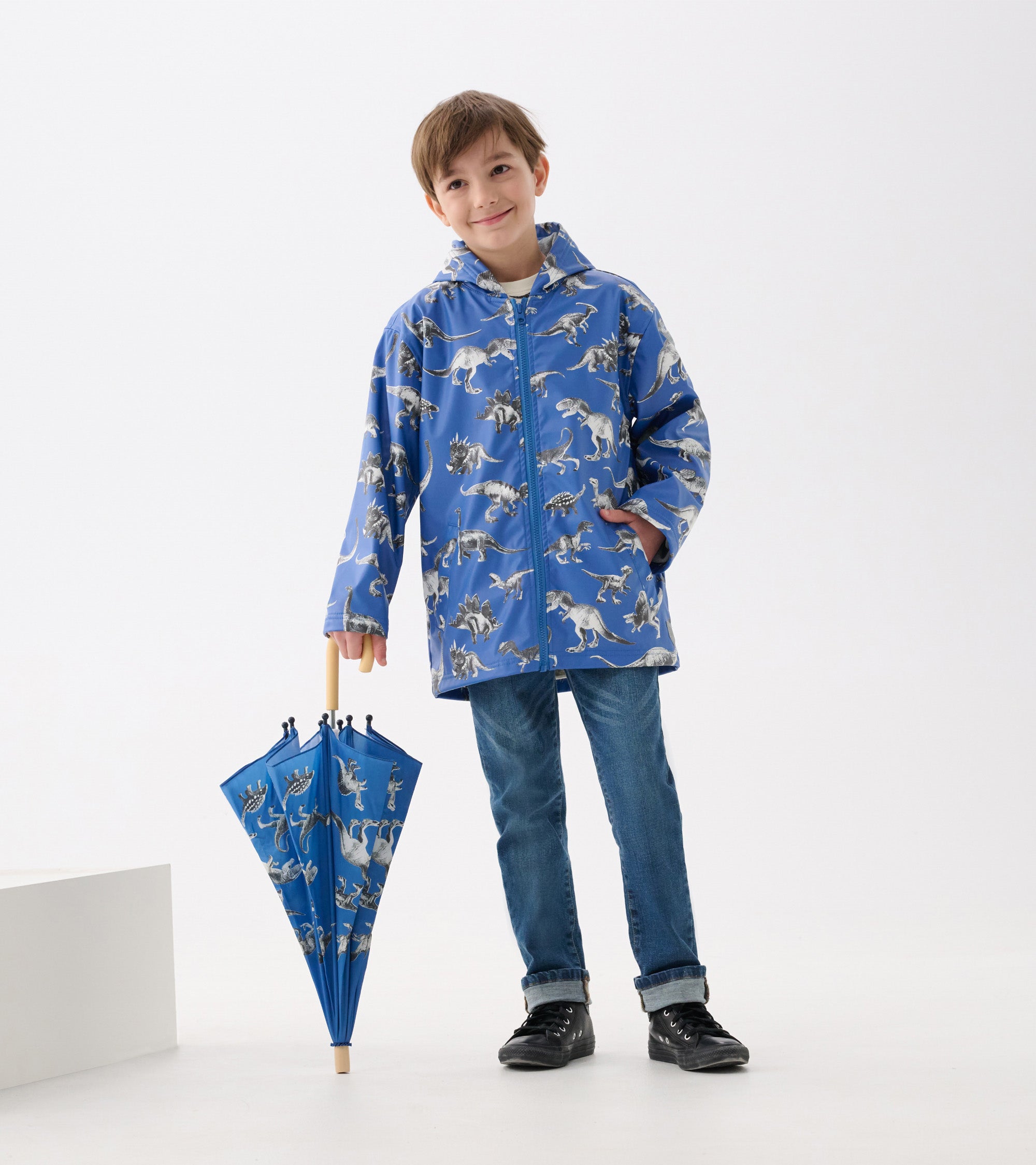 Boys Dino Extinction Zip-Up Rain Jacket