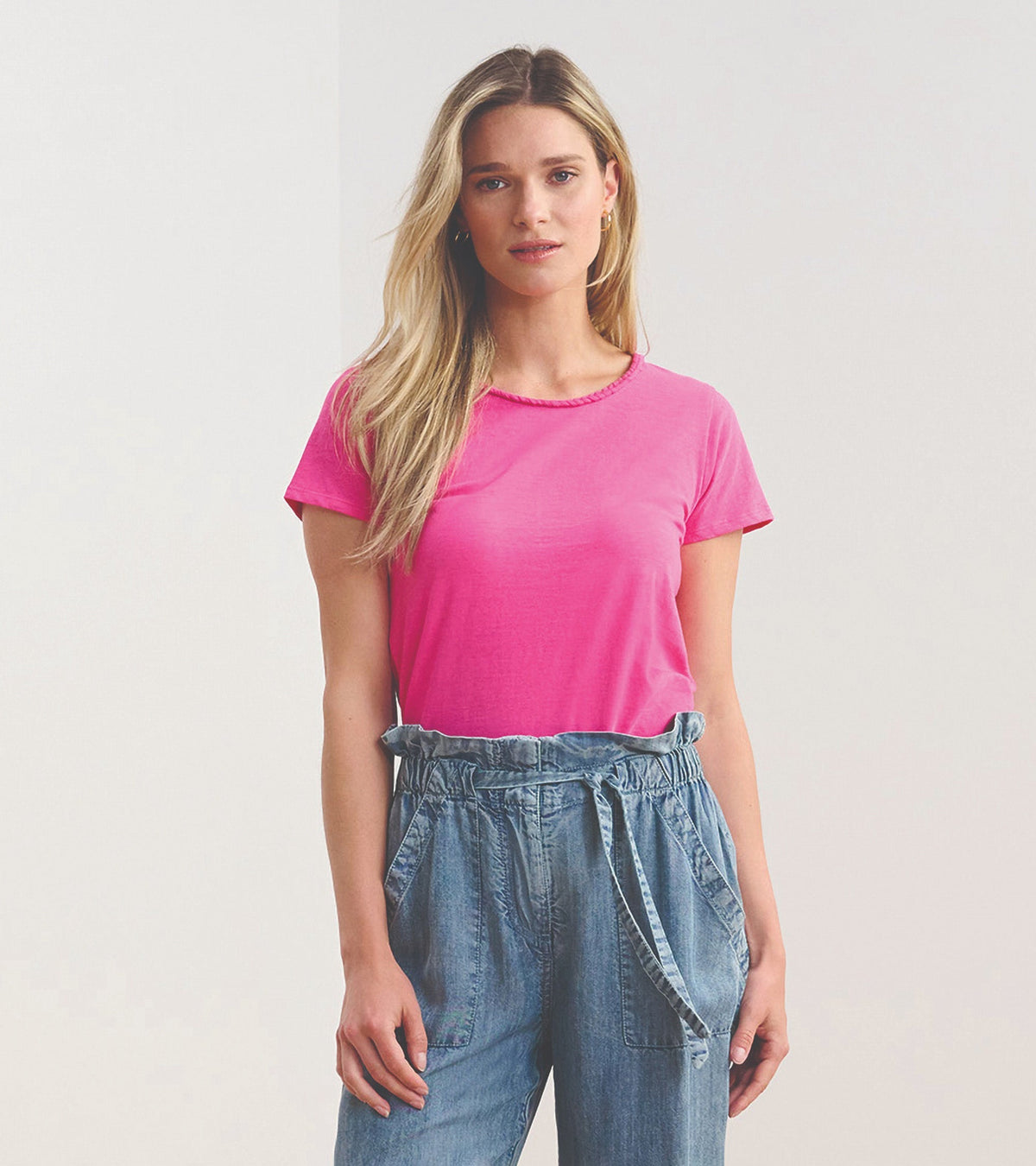 Braided Neck Tee - Fuschia