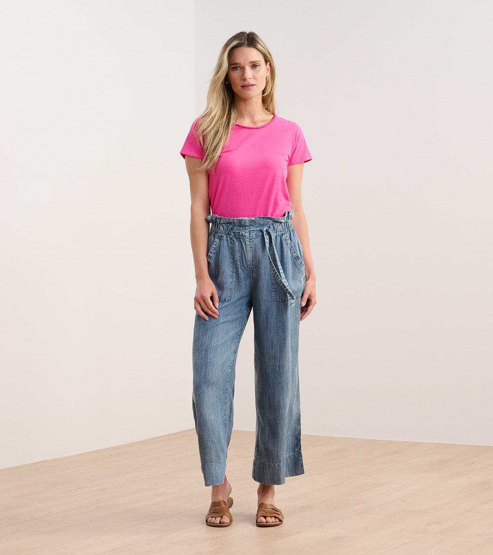 Braided Neck Tee - Fuschia